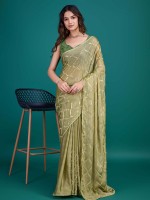 Light Green Shimmer Georgette Designer Saree